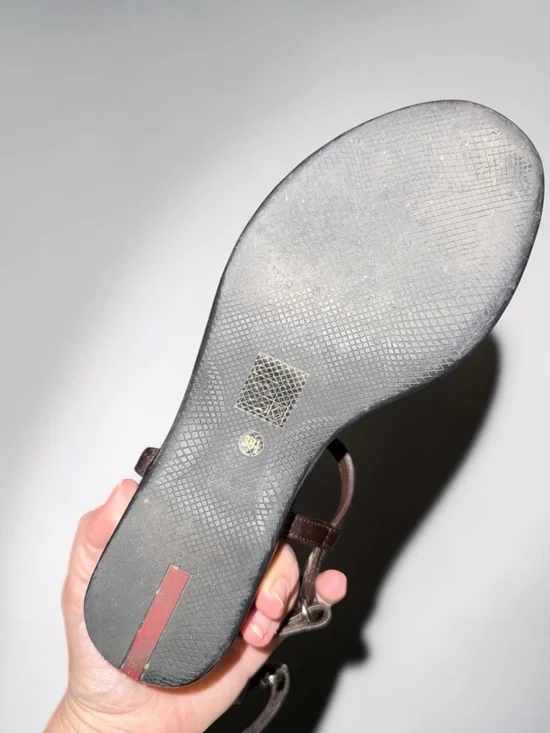 Vintage Prada Sport Linea Rossa Brown Leather T-Strap Wedge Sandals 90s - Picture 5 of 6